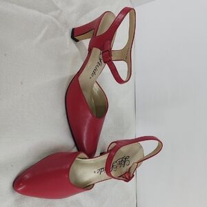 Life Stride Red Heels with Ankle Strap and Mid-Height Heel
